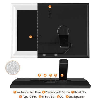 Smart White Digital Picture Frame WiFi Send Photos from Your Phone 16GB Storage 10.1inch 1280x800 IPS Touch Screen Digital Photo Frame Auto-Rotate Wall Mountable Photo Picture Frame Digital