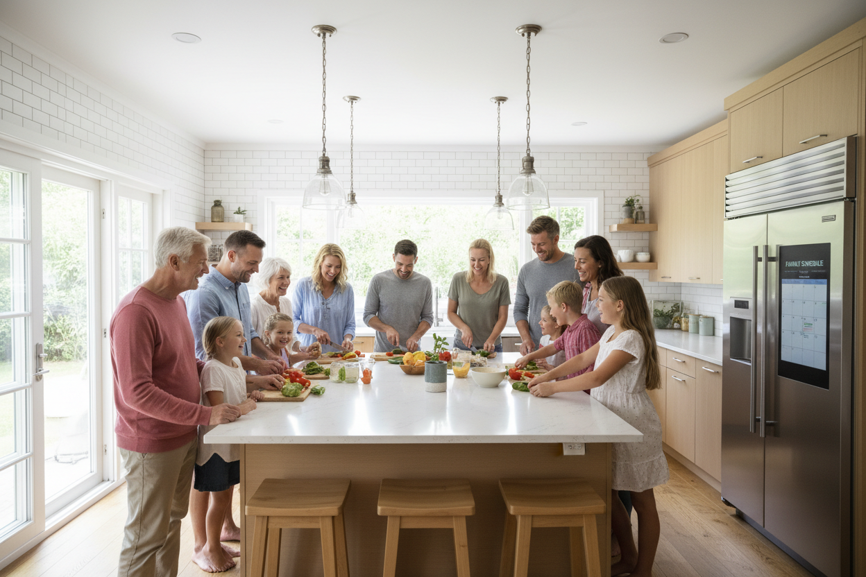 with electronic calendar on fridge